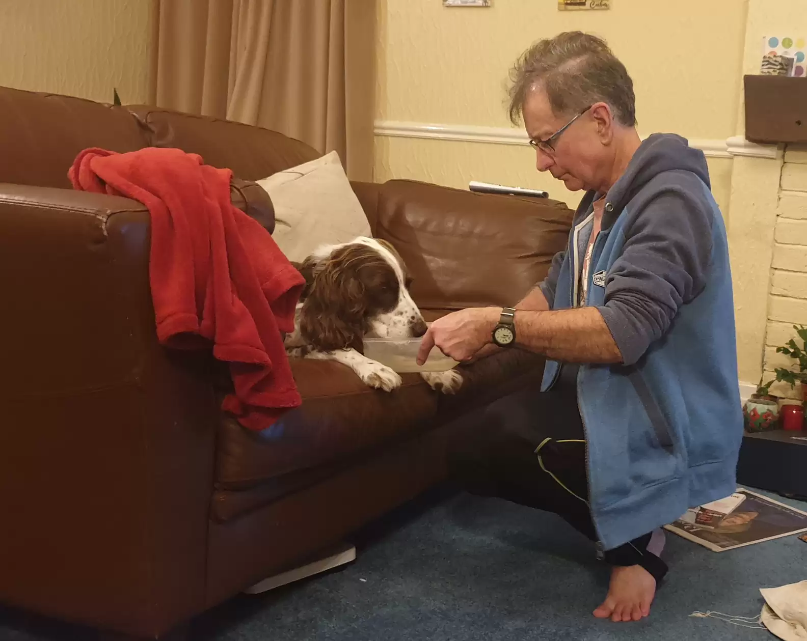 He Was Too Old To Climb The Stairs To Their Bed, So His Dad Started Sleeping On The Sofa With Him